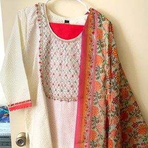 Monochrome dress with multi color contrast dupatta  .. Brand new